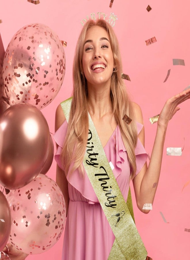 Atoden 30th Birthday Decorations for Her 30th Birthday Sash and Crown Dirty 30 Tiara Headband Dirty Thirty Queen Crown Gifts for 30 Year Old Women Gold - Image 4